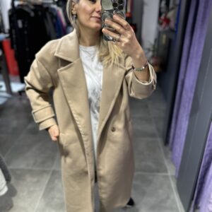 BEJ KOL DÜĞMELİ UZUN KABAN