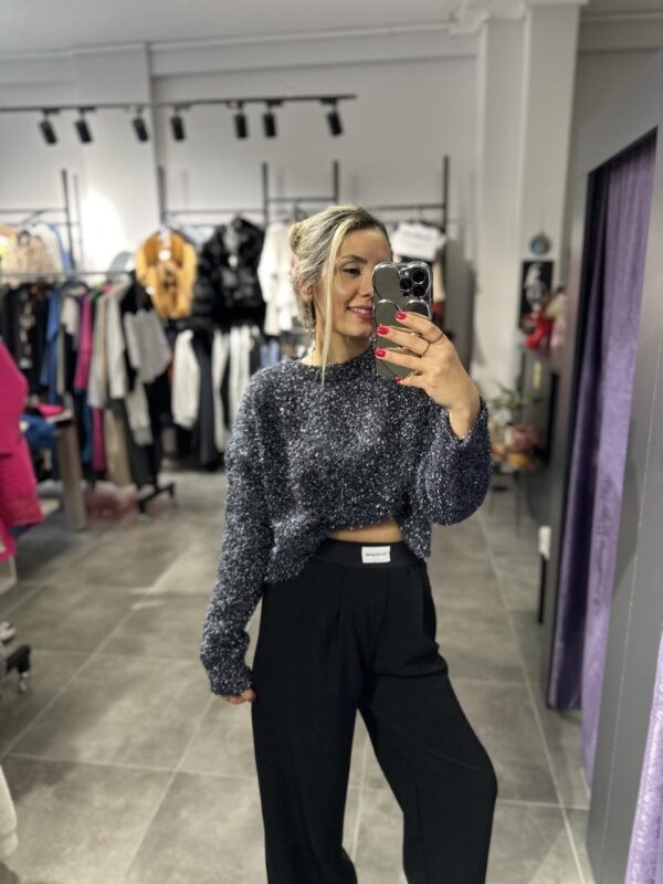 GRİ SİMLİ CROP KAZAK - Görsel 8