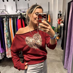 BORDO KALP LEOPAR OMZU DÜŞÜK SWEAT