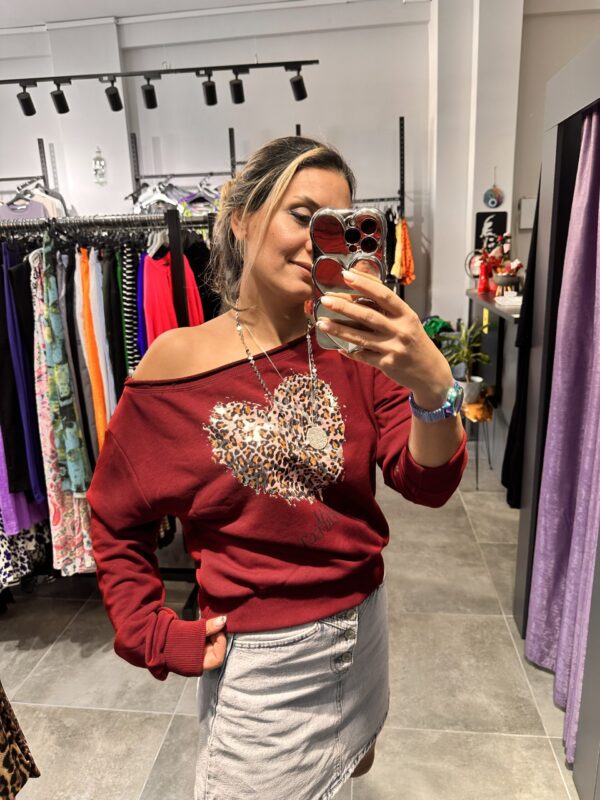 BORDO KALP LEOPAR OMZU DÜŞÜK SWEAT