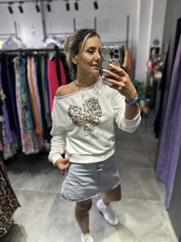 BEYAZ KALP LEOPAR OMZU DÜŞÜK SWEAT - Görsel 3