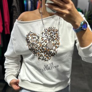 BEYAZ KALP LEOPAR OMZU DÜŞÜK SWEAT