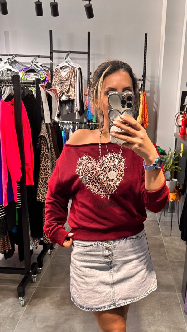 BORDO KALP LEOPAR OMZU DÜŞÜK SWEAT - Görsel 7