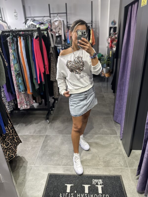 BEYAZ KALP LEOPAR OMZU DÜŞÜK SWEAT - Görsel 5