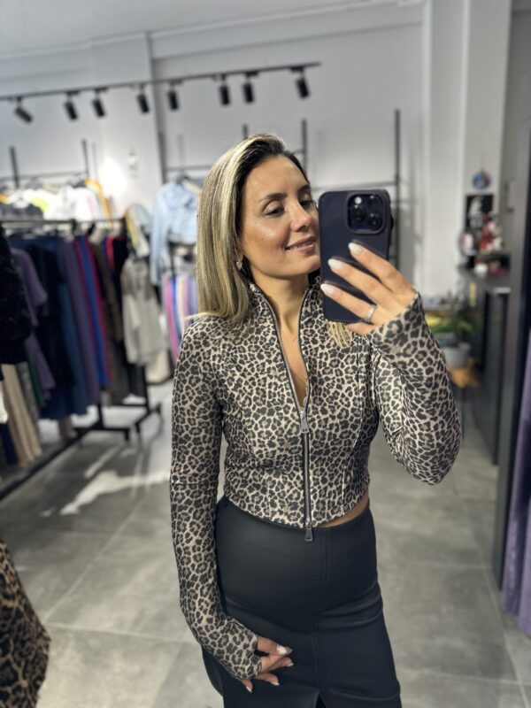 LEOPAR FERMUARLI UZN. KOL. KISA SWEAT - Görsel 2