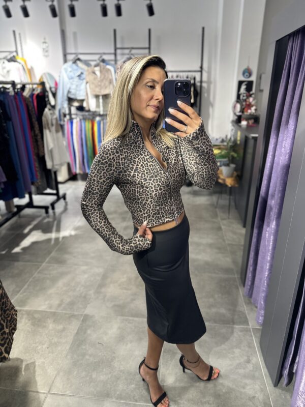 LEOPAR FERMUARLI UZN. KOL. KISA SWEAT - Görsel 4