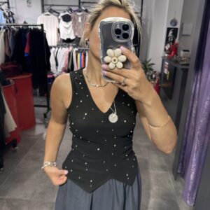 SİYAH TAŞLI YELEK BLUZ