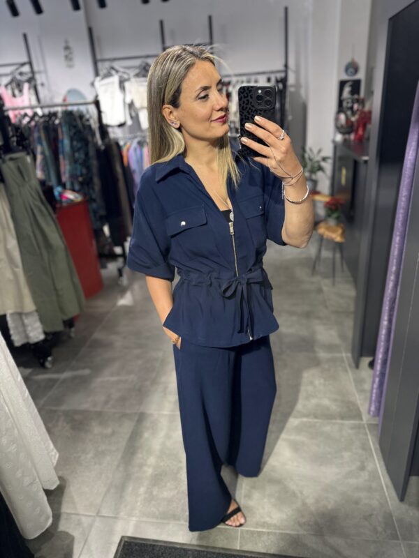 LACİVERT BEL BÜZGÜLÜ CEKET PNT TAKIM - Görsel 4