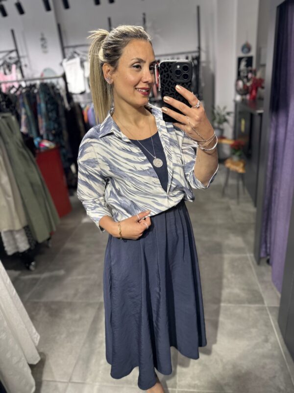 LACİVERT ZEBRA GÖMLEK ELBİSE - Görsel 9