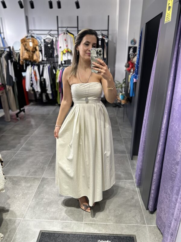 KREM STRAPLEZ TAFTA ELBİSE - Görsel 4