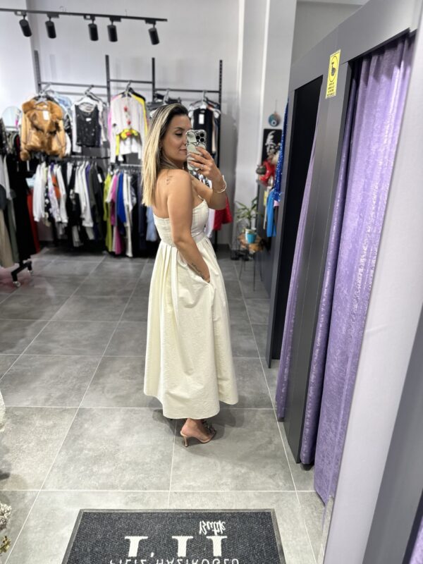 KREM STRAPLEZ TAFTA ELBİSE - Görsel 3