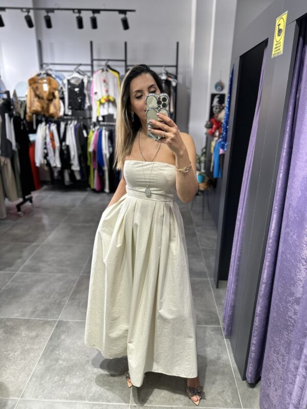 KREM STRAPLEZ TAFTA ELBİSE - Görsel 2