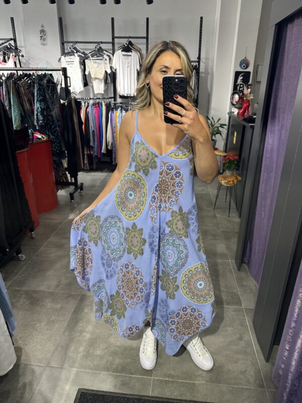 LİLA EBRU DESENLİ ASKILI ELBİSE ASİMETRİK - Görsel 5
