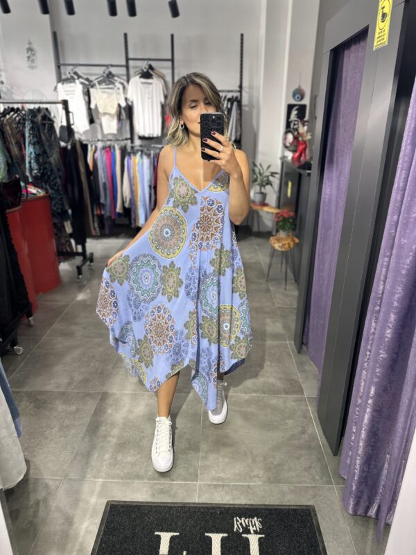 LİLA EBRU DESENLİ ASKILI ELBİSE ASİMETRİK - Görsel 2