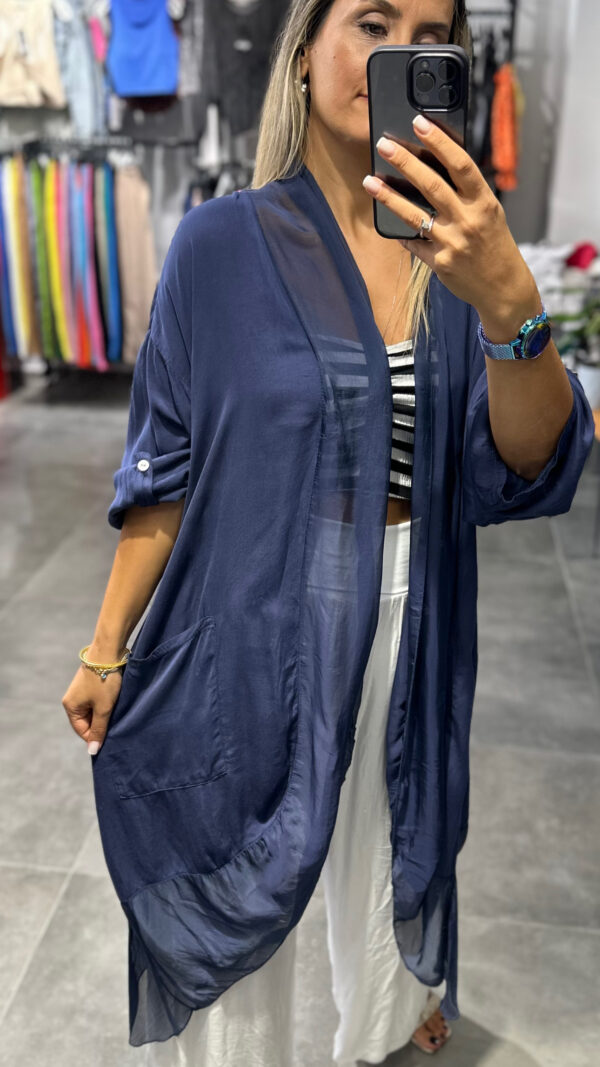 LACİVERT İPEK TÜLLÜ KAFTAN - Görsel 4