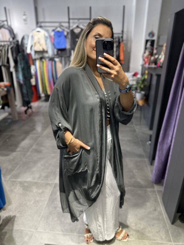 ANTRASİT İPEK TÜLLÜ KAFTAN - Görsel 2