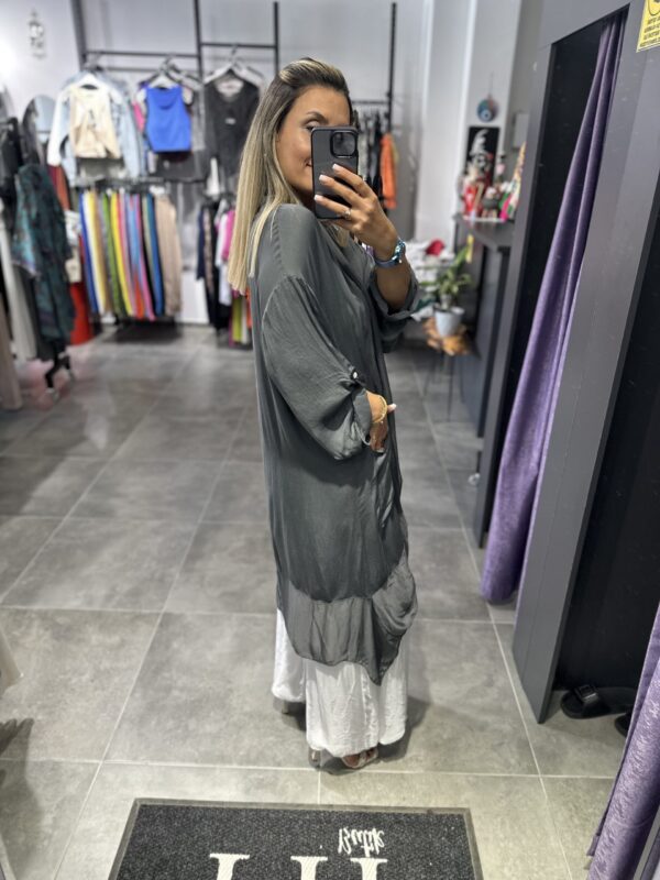 ANTRASİT İPEK TÜLLÜ KAFTAN