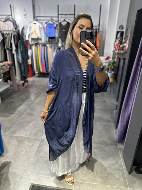 LACİVERT İPEK TÜLLÜ KAFTAN - Görsel 3