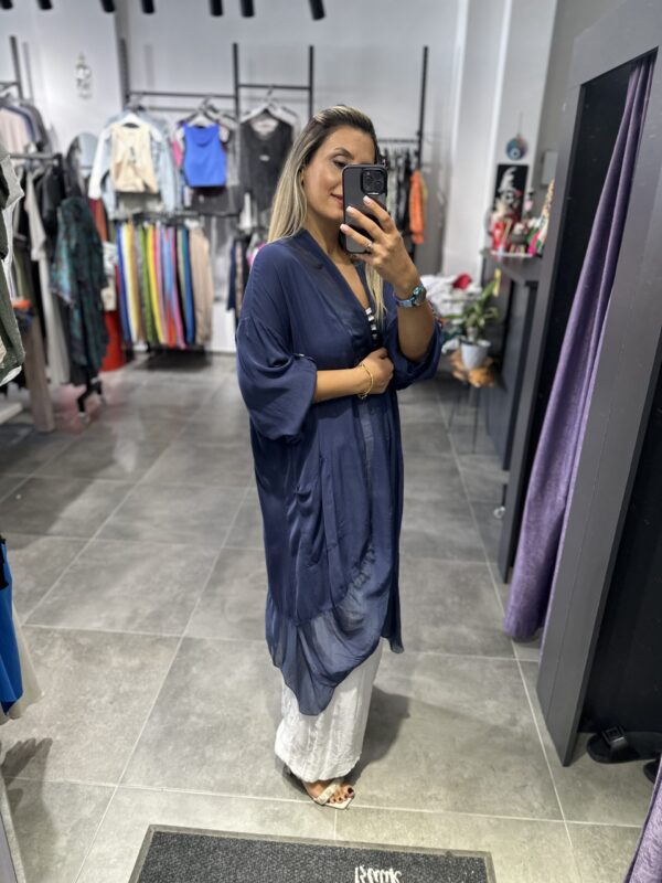 LACİVERT İPEK TÜLLÜ KAFTAN - Görsel 2