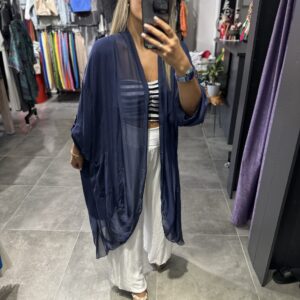 LACİVERT İPEK TÜLLÜ KAFTAN