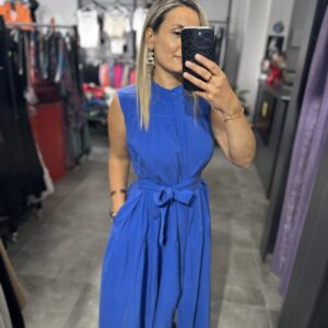 MAVİ DÜĞMELİ UZUN ELBİSE