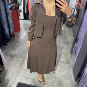 KAHVE GÖMLEK ELBİSE TAKIM