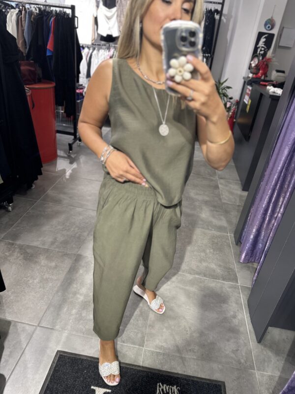 HAKİ TENSEL PANTOLON BLUZ TAKIM - Görsel 4