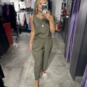 HAKİ TENSEL PANTOLON BLUZ TAKIM