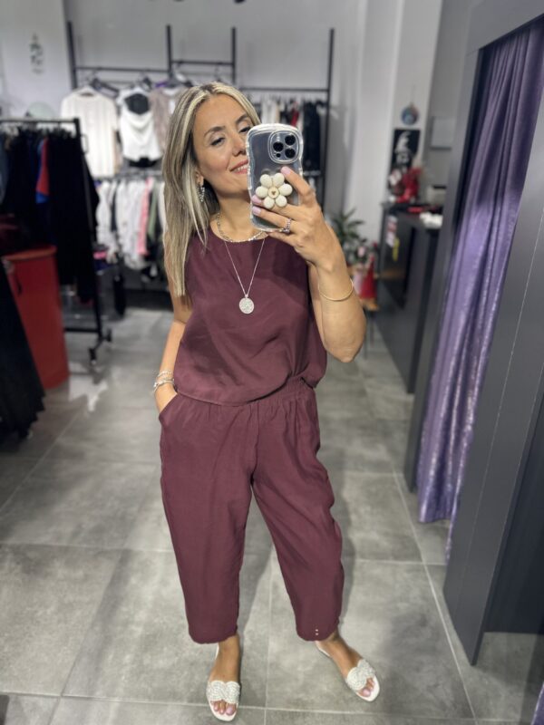 BORDO TENSEL PANTOLON BLUZ TAKIM - Görsel 3