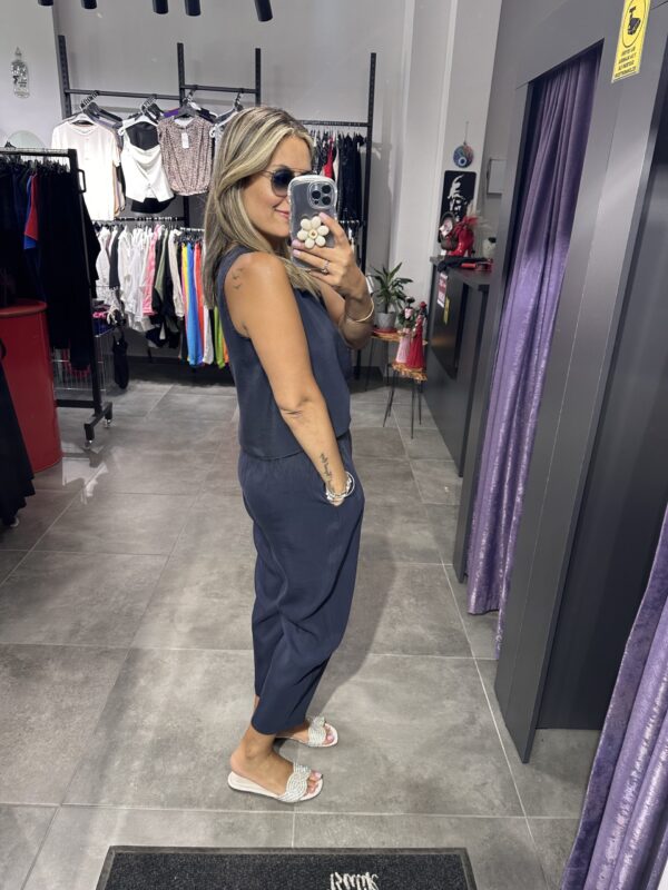 LACİVERT TENSEL PANTOLON BLUZ TAKIM - Görsel 3