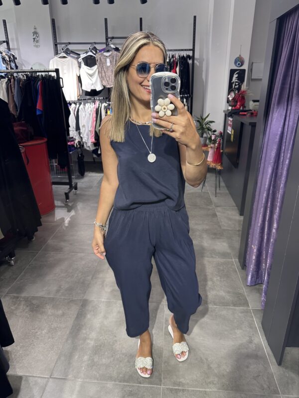 LACİVERT TENSEL PANTOLON BLUZ TAKIM