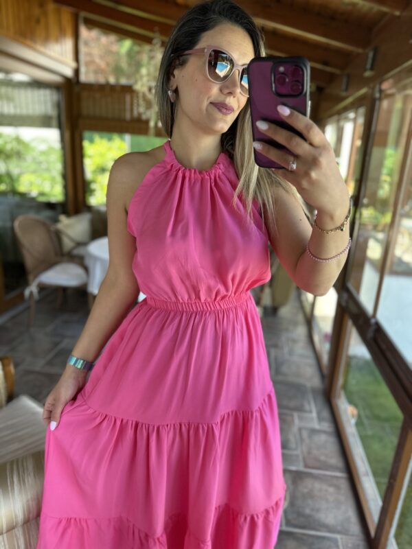 PEMBE HALTER YAKA UZUN ELBİSE - Görsel 4